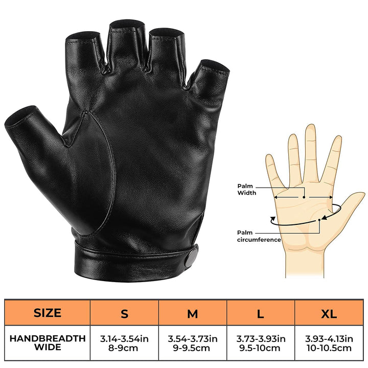 Fingerless Driving Gloves, PU Faux Leather Half Finger Glove for Men Women Teens - Kemimoto