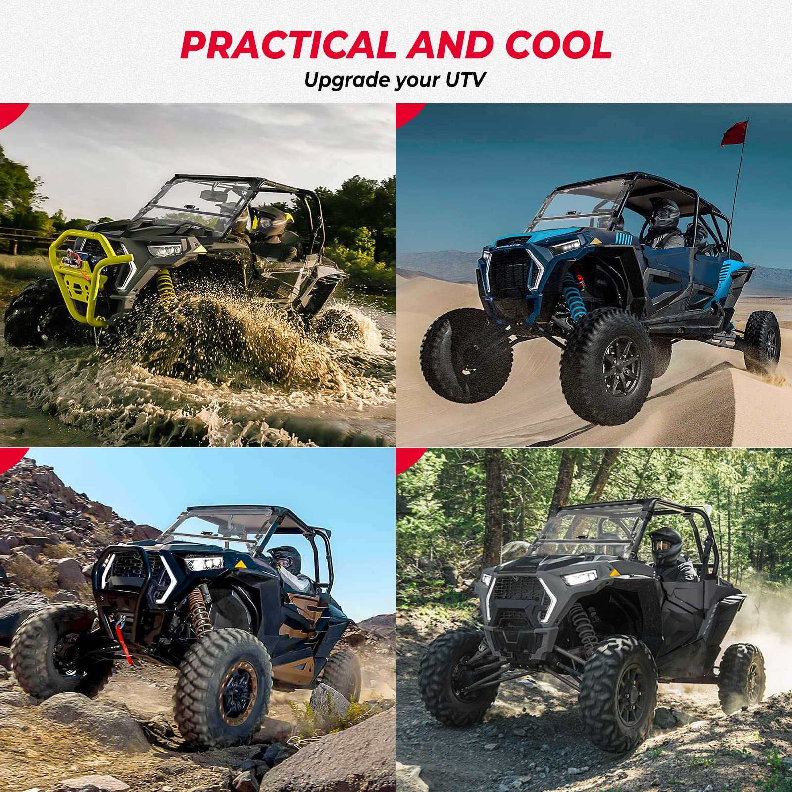 RZR XP 1000 Flip Windshield, Hard Coated PC Heavy Duty 3-IN-1 Folding Windscreen - Kemimoto