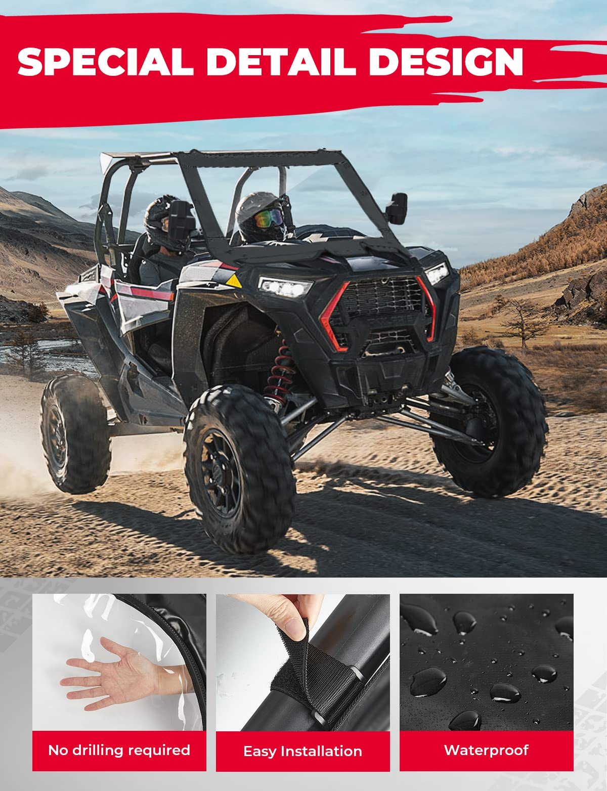 Upgrate UTV Front Soft Clear Windshield Fit 2019+ Polaris RZR XP 1000/ XP 4 1000 - Kemimoto