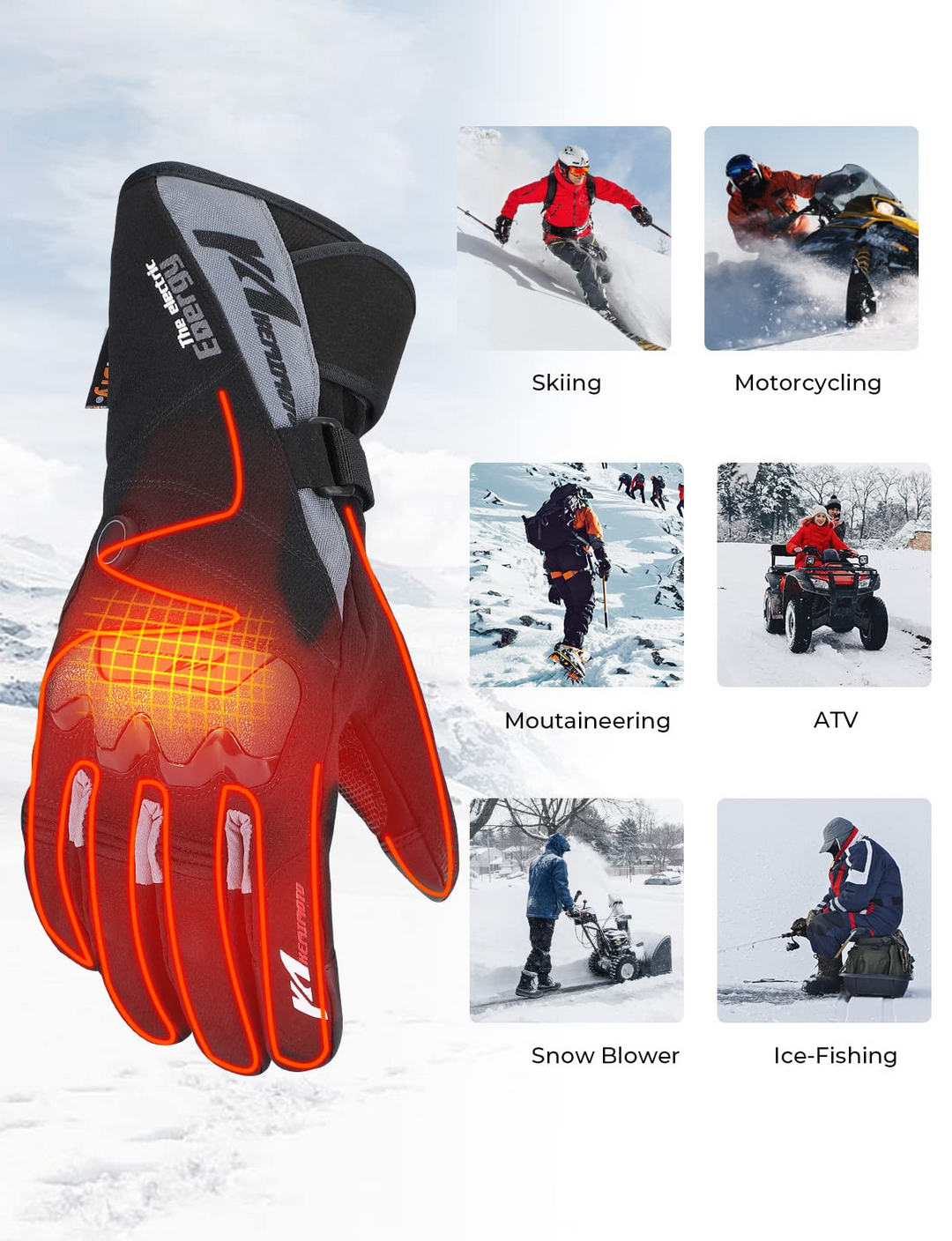 Winter Warm Electric Heated Gloves Thermal Motorcycle Glove Skiing Cycling  Windproof Rechargeable Battery TouchScreen Heat Glove