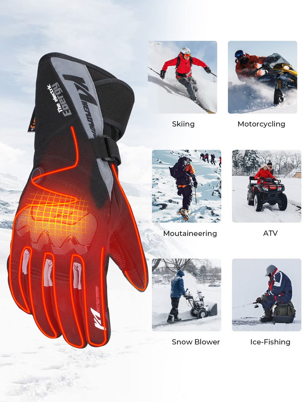 KEMIMOTO Gant Chauffant Moto Rechargeables Électriques 2500MAH Gant Moto  Hiver Hommes Femmes Imperméables Écran Tactile Thermiques avec 3 Réglages  de Chaleur pour Patinage Ski Bicyclette Camping : : Mode