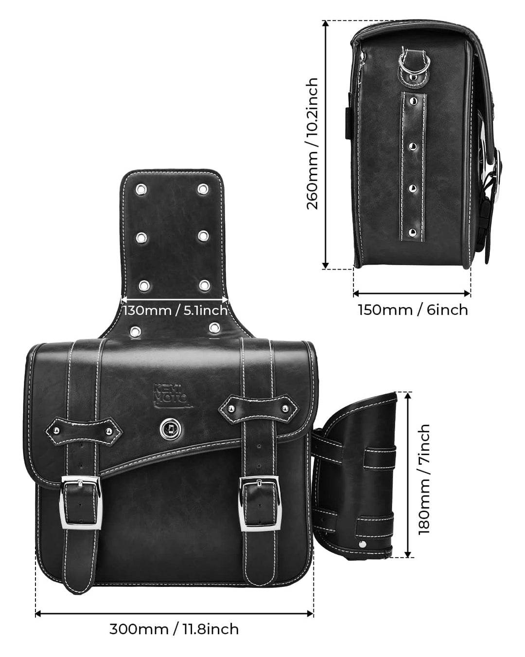 Motorcycle PU Leather Saddlebag With Cup Pocket - Kemimoto