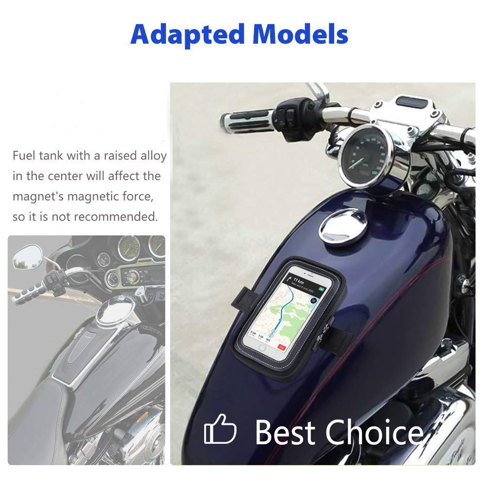 Motorcycle Magnetic Tank Bag, with 8 Strong Magnets Touch Screen for Cell phone up to 6.3 Inch - Kemimoto