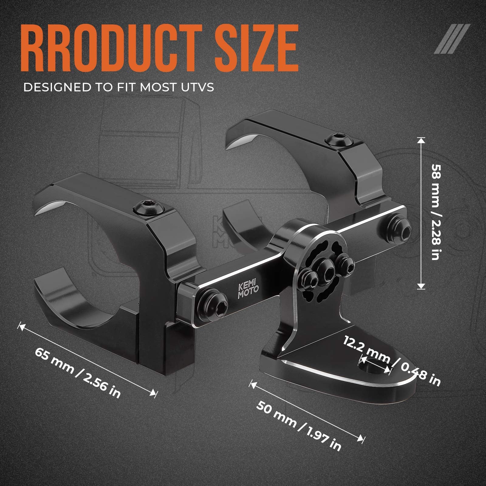 Aluminum UTV Whip Light Mount Bracket for 1.5 to 2