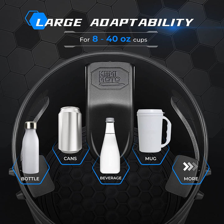 Large Car Cup Holder Adapter Fits 8-40 OZ Bottles Fits Universal Vehicles, UTVs, Golf Carts - Kemimoto