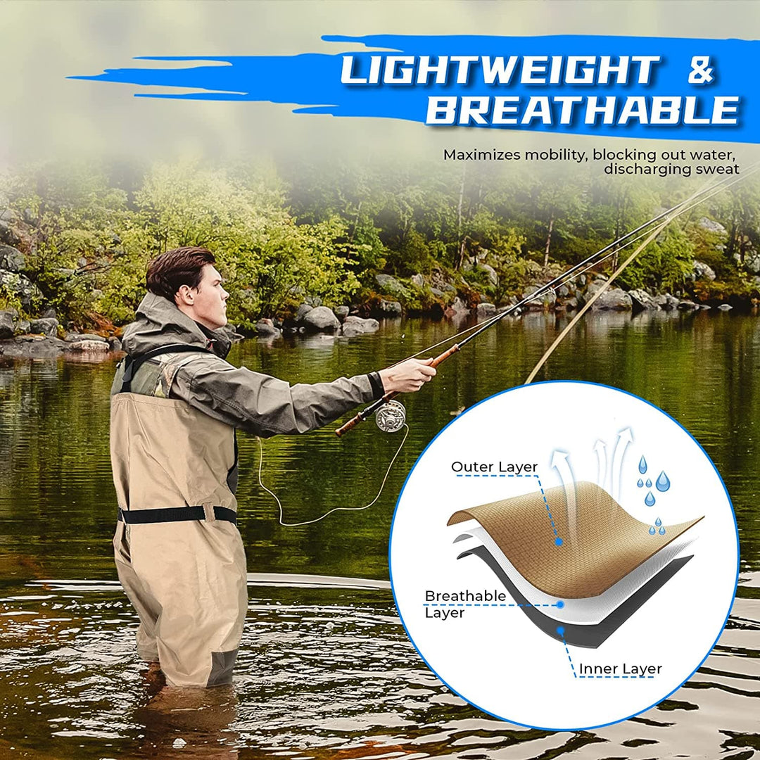 Men's Waders Pants Breathable Chest Wader for Fly Fishing & Duck Hunting, Khaki, S