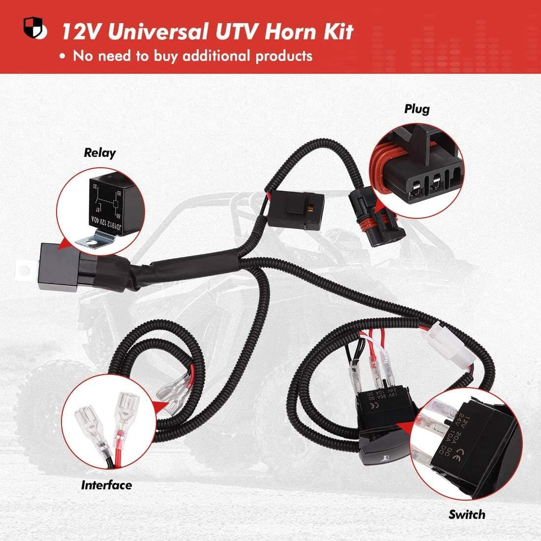 UTV Horn Kit with Rocker Switch 12V for Polaris RZR Ranger, PRO XP, Can Am, 2013-2022 - Kemimoto