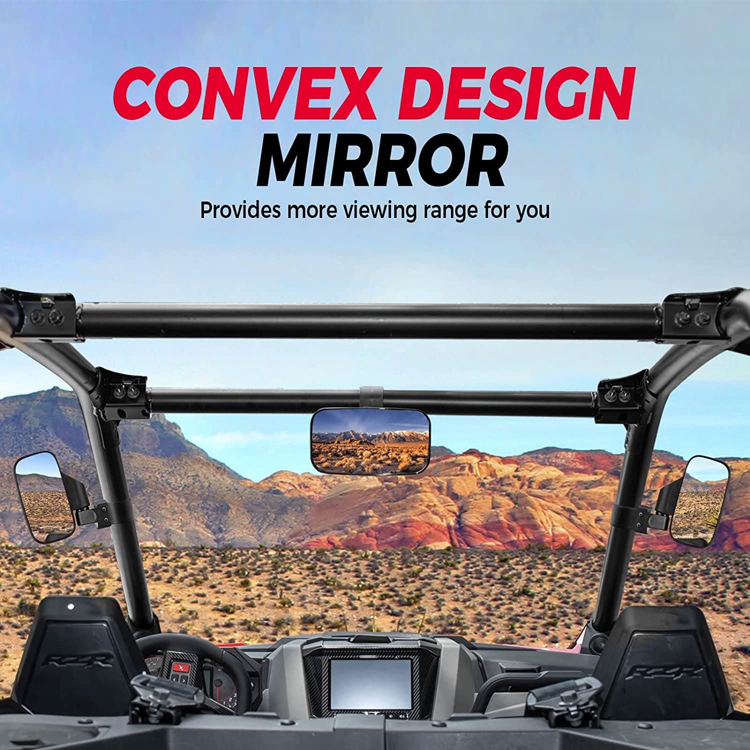 UTV Side Mirrors And Center Mirror For Polaris RZR, Maverick X3  1.75